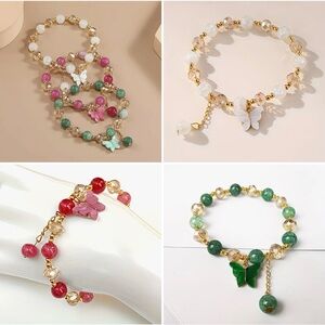 Bohemian Glass Bead stretch Bracelet Butterfly Charms, Elegant Vintage NEW